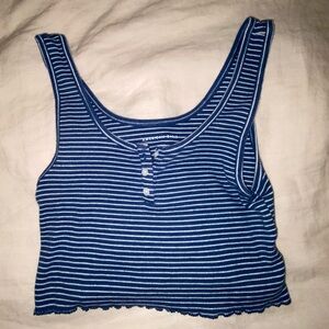 Striped Blue and White Cropped Button Tank from American Eagle